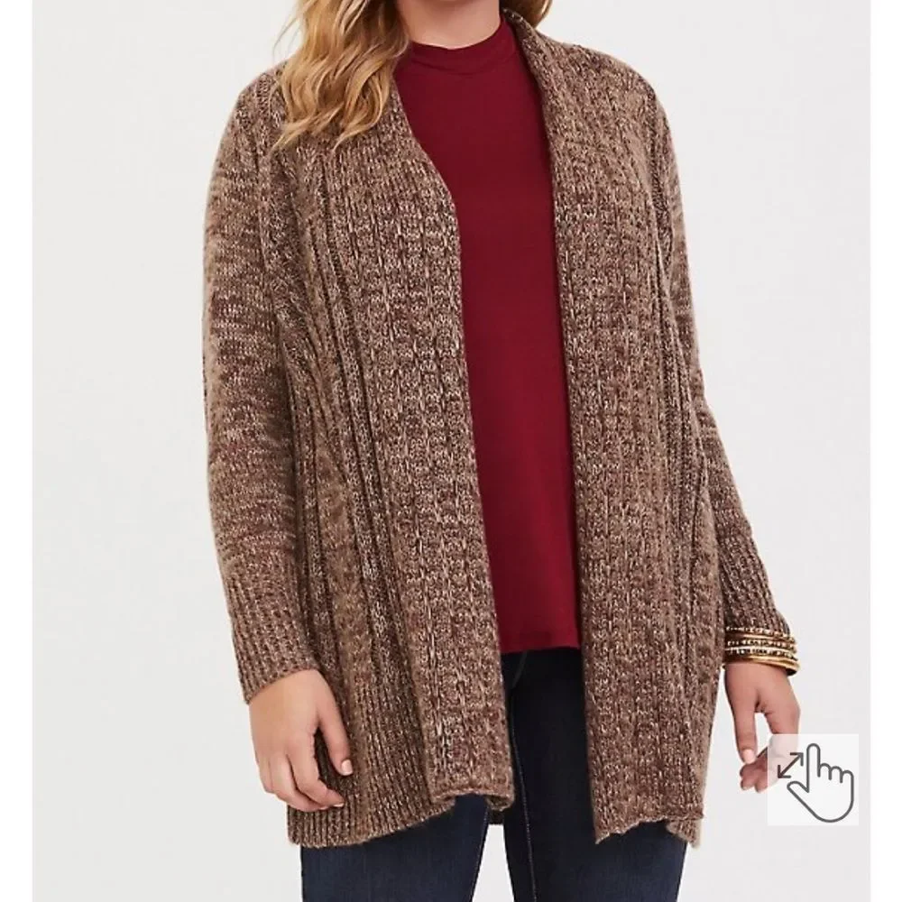 Torrid Open Cable Knit Cardigan Long Line Mid-length Sweater Brown Marled 00 - Picture 1 of 10